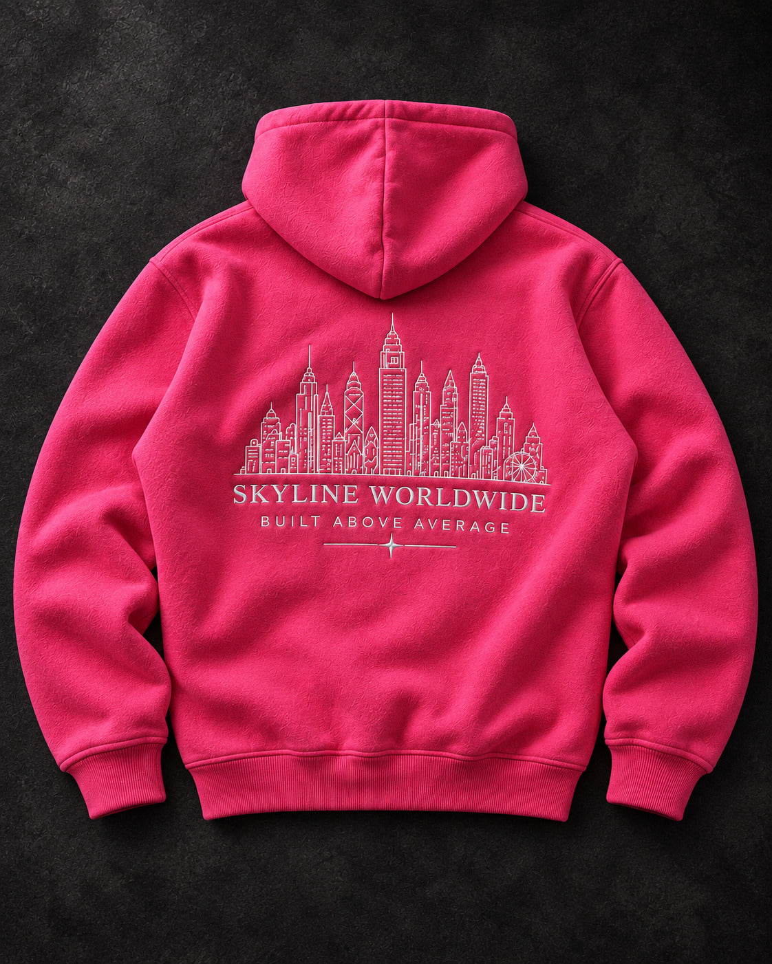 Back of Skyline Pink heavyweight hoodie